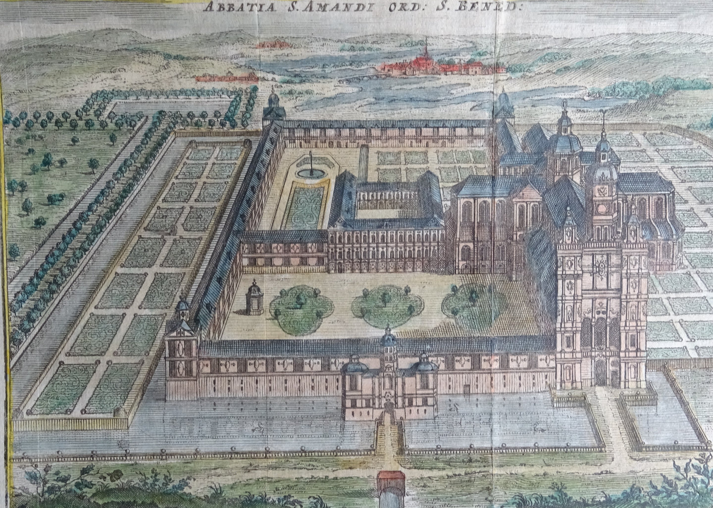 Abbatia S. Amandi Ord: S. Bened / Saint-Amand-les-Eaux ( Sint Amandsabdij /  Sint-Amands-aan-de-Skarpe ) - Harrewijn - ca  1743